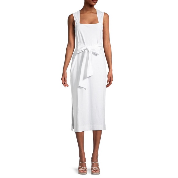 Vince Belted Pima Cotton Midi Dress, White, Size S New with Tag Retail $225.00 - Picture 4 of 8